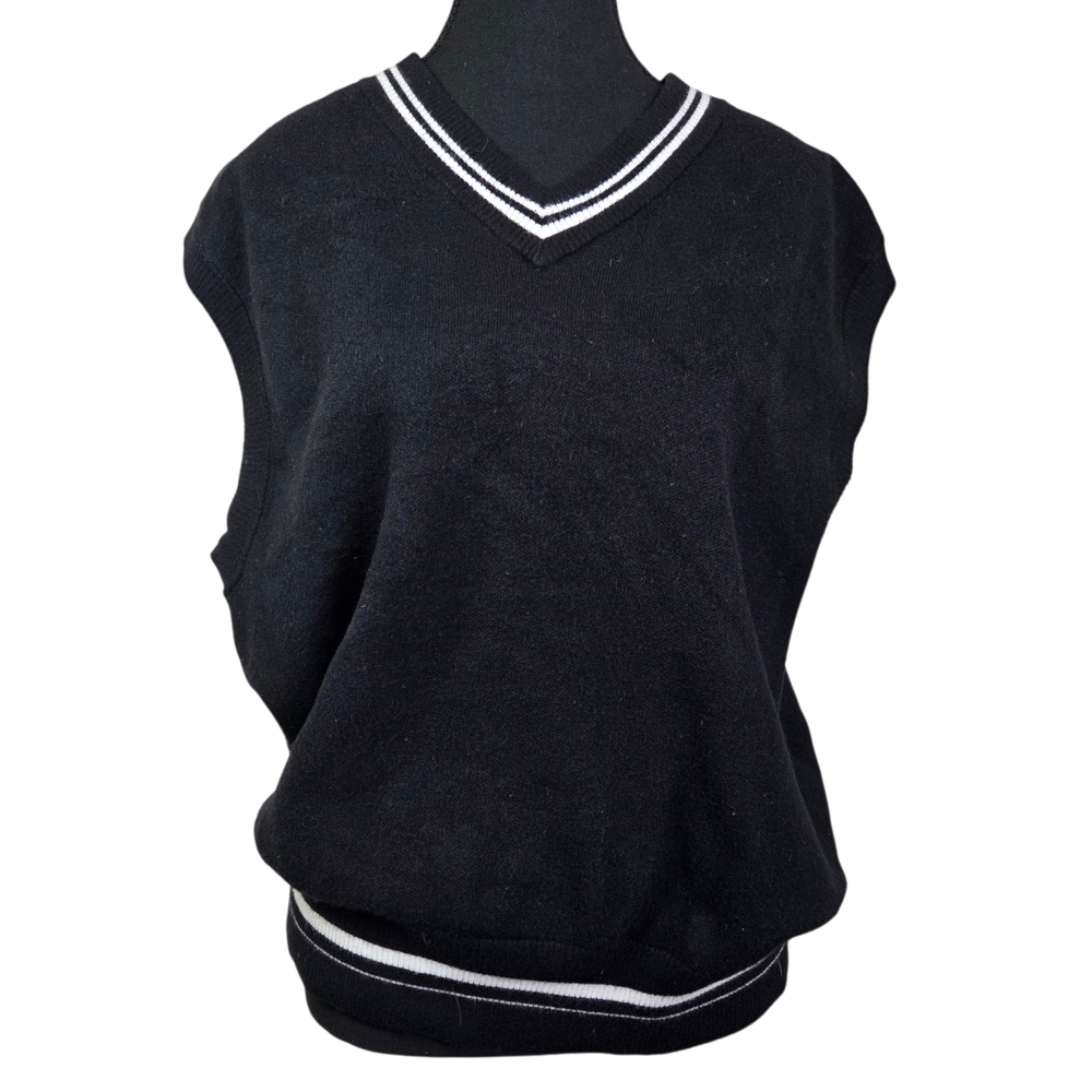 River Island Black V-Neck Sweater with White Trim Size L